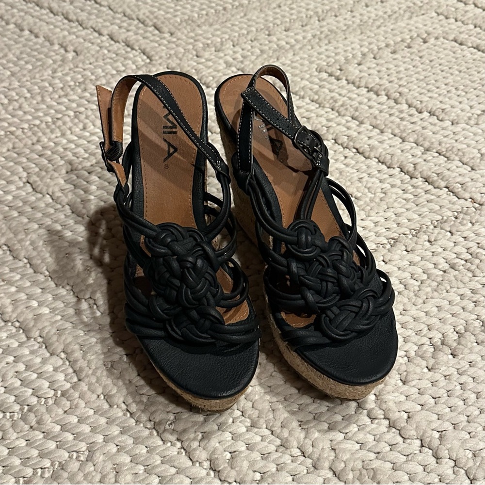 Black Braided Wedge Sandals